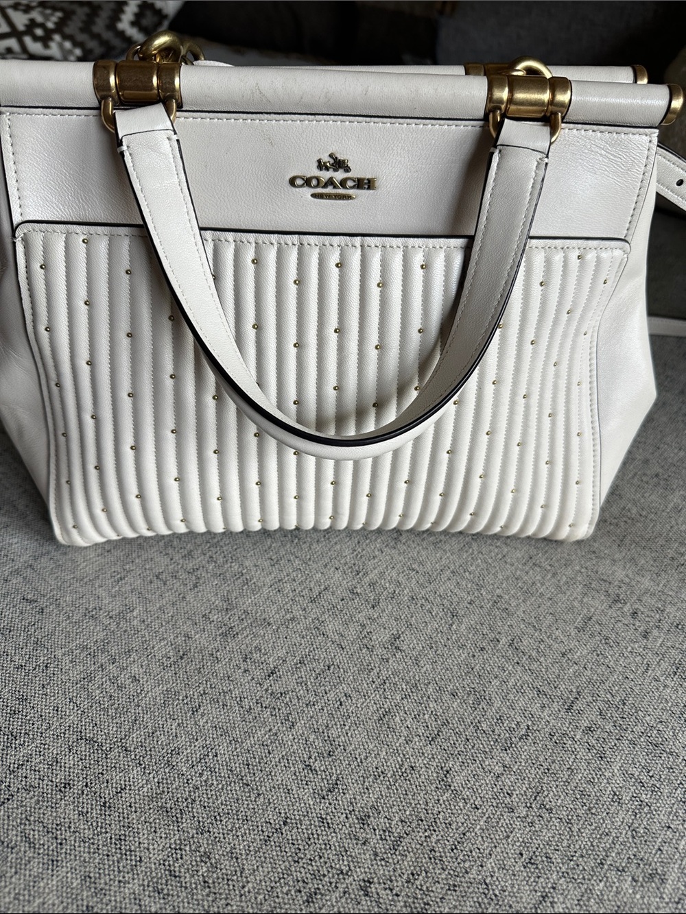 COACH White Quilted Leather Satchel with Gold Accents